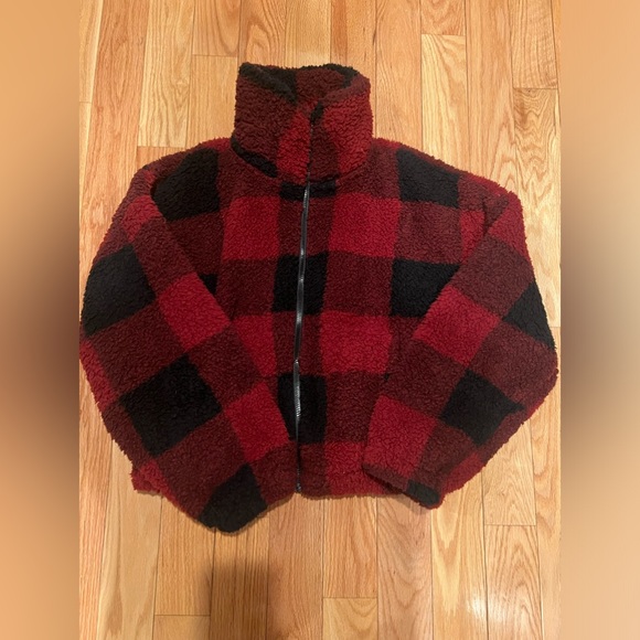 Jackets & Blazers - red and black sherpa full zip jacket